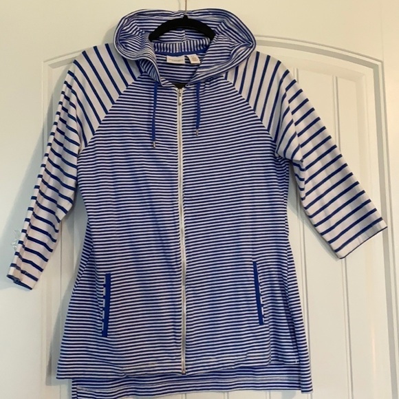 Chico’s Zip Up blue & white Hoodie Chicos 0 or Size Small - Picture 1 of 6